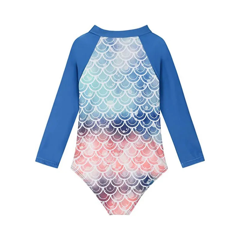 Beach Camp New Children Swimsuits Girls Fashion Designed Long Sleeve One-Piece Swimwear Toddler Kids Sun Protection Bathing Suits Beachwear