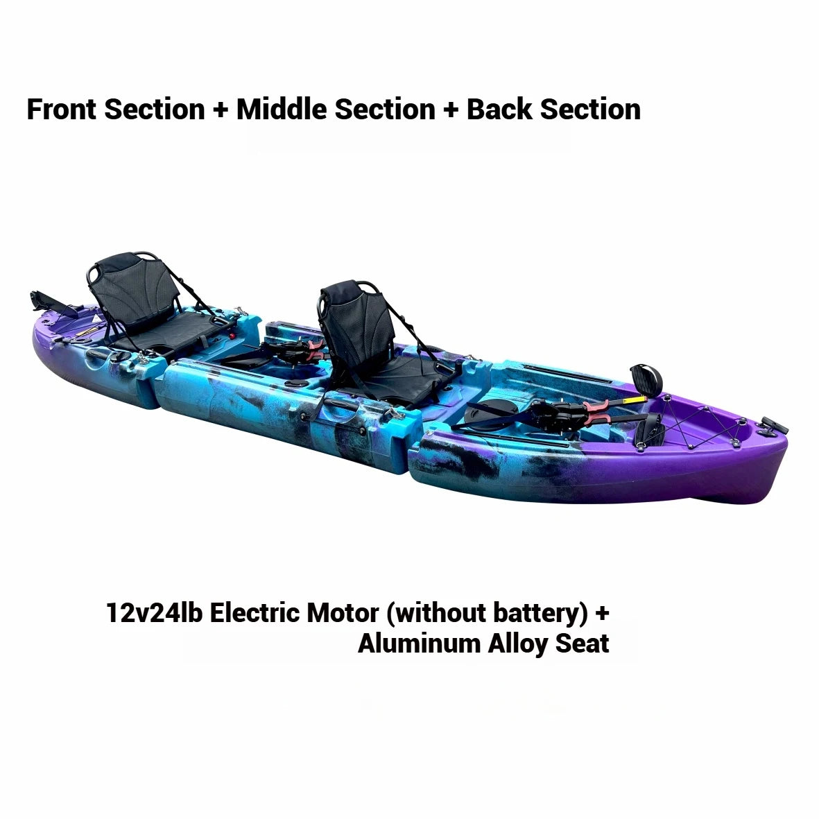 Beach Camp Portable LLDPE Kayak with Split Hard Shell, Electric/Pedal-Driven Canoe for Solo/Tandem Lake/Sea Adventures, Modular Assembly