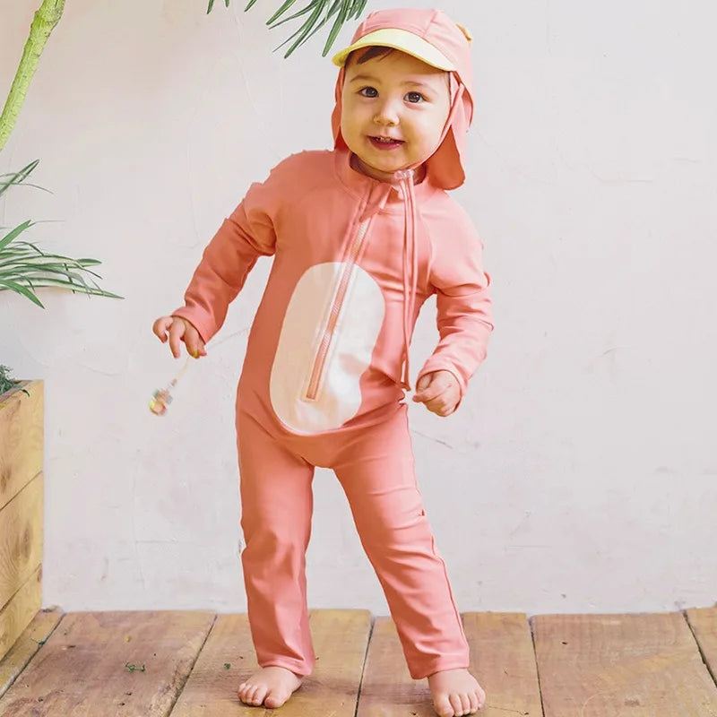 Beach Camp Baby Swimwear One-piece Bathing Suit Boys Girls Swimsuit Long Sleeves and Pants Sun Protection Surf Suit with Sun Hat