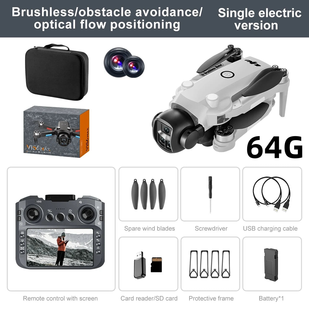 Beach Camp Drone 4K Professional HD Dual-Camera Obstacle Avoidance 5G Wi-Fi with Screen Remote Control Quadcopter Optical Flow Drone