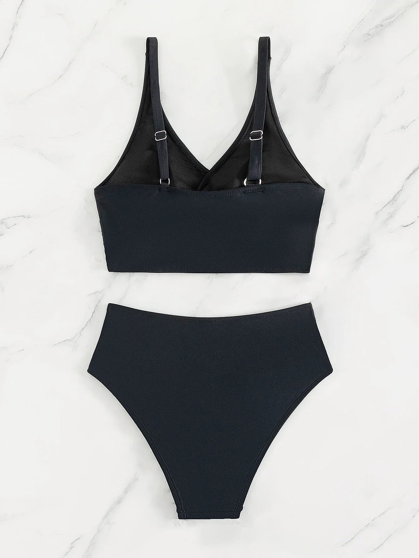 Beach Camp Summer Women V Neck Black Bikini Set High Waist Straps Swimwear for Women Backless 2 Piece Beach Swimsuit Bathing Suit