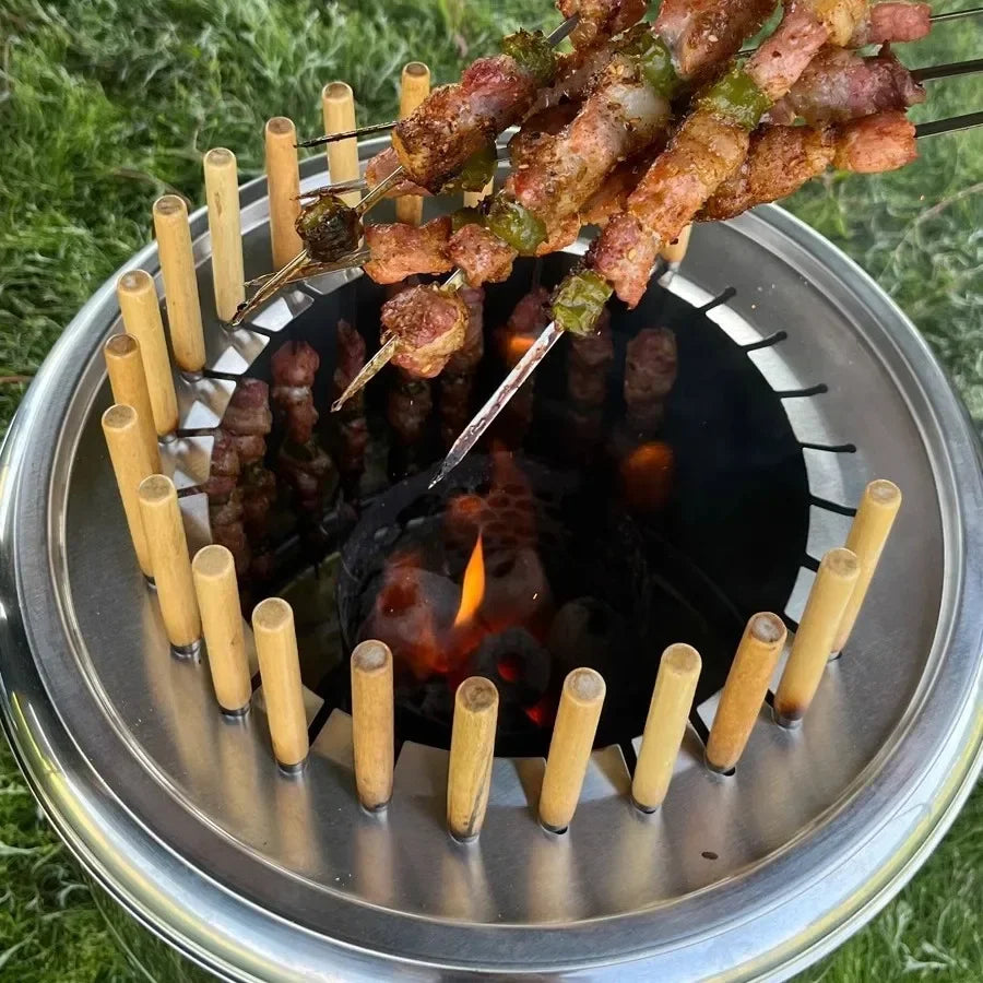 Outdoor Portable Charcoal Grill Stainless Steel Smokeless BBQ Hanging Stove Grill Outdoor Camping Cookware for Hiking Picnic