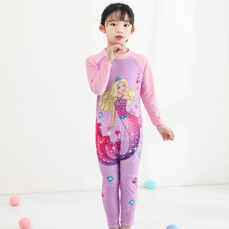 Beach Camp Children's Swimsuit Bathing Suits for Boys and Girls One-piece Swimsuit Cartoon Long Sleeved Beachwear Jumpsuit Surfing Suit