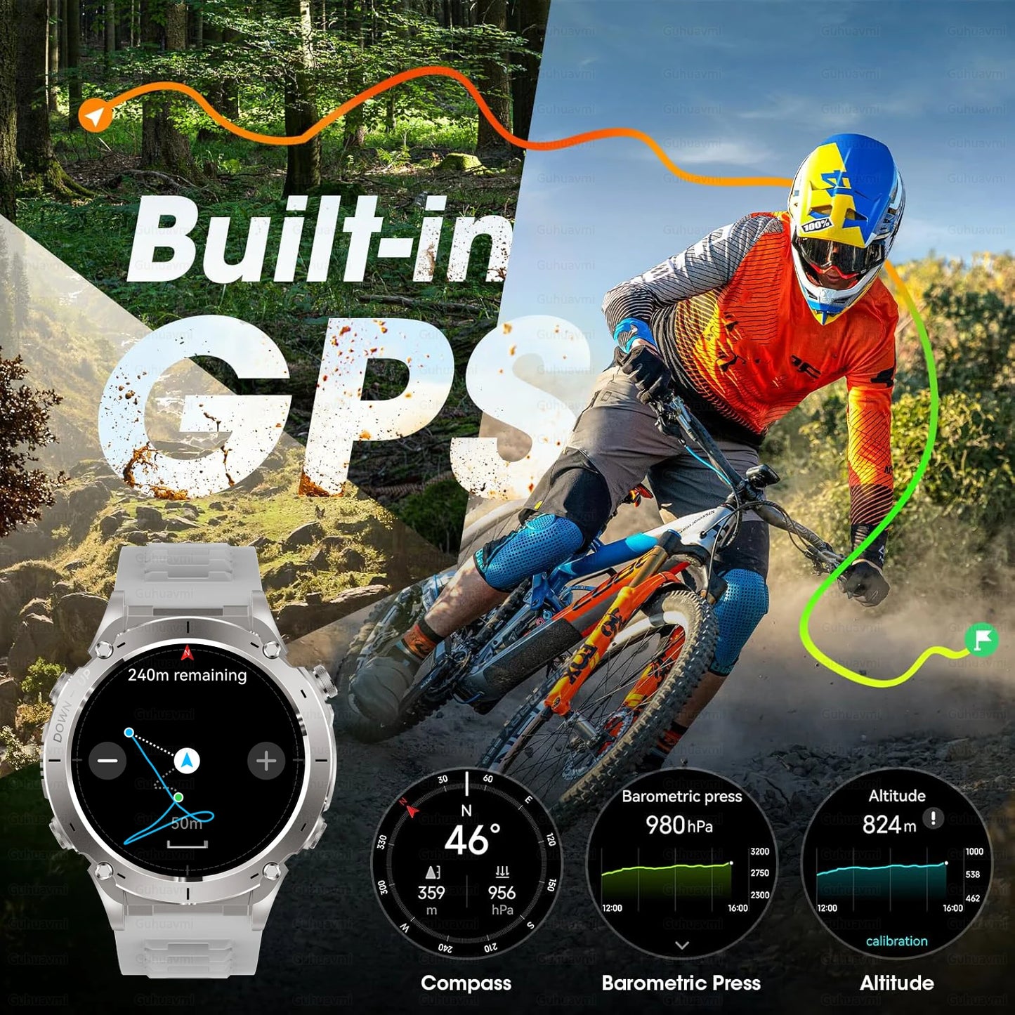 Beach Camp New GPS Smart Watch 1.43" Ultra HD Display Built-in GPS Compass 170 Sports Modes Voice Calling 10ATM Waterproof Smart Braceletes