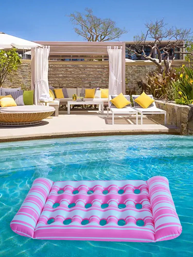 Beach Camp Inflatable Floating Bed PVC Inflatable Water Sleeping Bed Foldable Floating Lounger Air Mattress for Swimming Pool Party