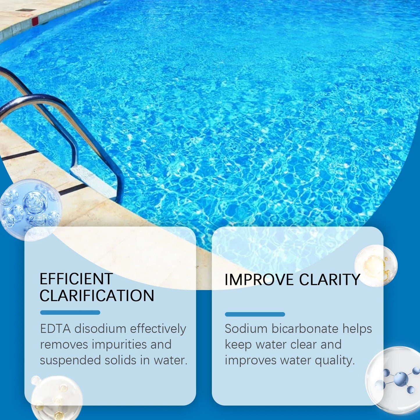 Beach Camp Swimming pool clarifier; used to improve the water quality of public outdoor swimming pools in the home.