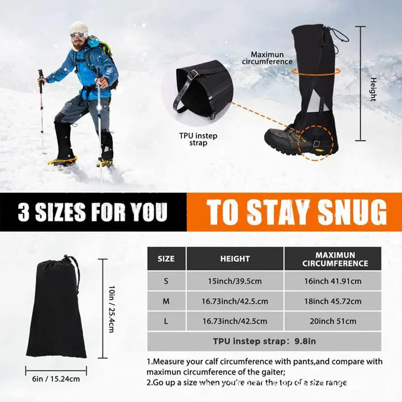 Beach Camp Gaiters for Hiking Waterproof Dirt-Proof Ripstop Hiking Gaiters Adjustable Breathable Shoe Gaiters for Hunting Mountain Climbing