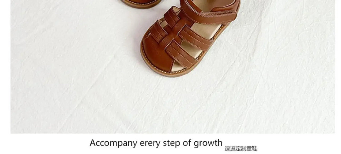 Unishuni Toddler Girls Cute Lightweight Closed Toe Ankle Strap Sandal Children Soft Sole Non-slid Sandal with Hook Loop Fastener