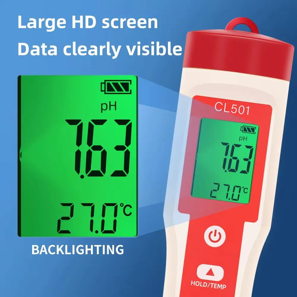 Beach Camp 5 in 1 Chlorine Meter PH/CL2/H2/ORP/Temperature Meter Water Quality Tester for Pools Drinking Water Aquarium Aquaculture
