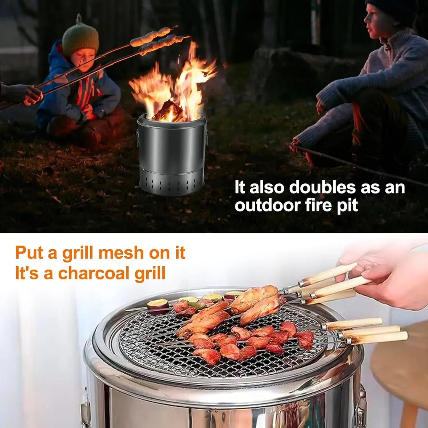 Outdoor Portable Charcoal Grill Stainless Steel Smokeless BBQ Hanging Stove Grill Outdoor Camping Cookware for Hiking Picnic