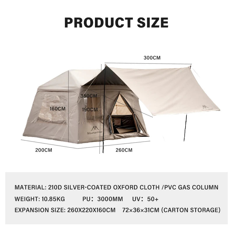 Beach Camp Outdoor Camping 3-4 Person Portable Waterproof Family Awning Beach Tent Quick Opening Fishing Tent Picnic Park Anti-UV Shade