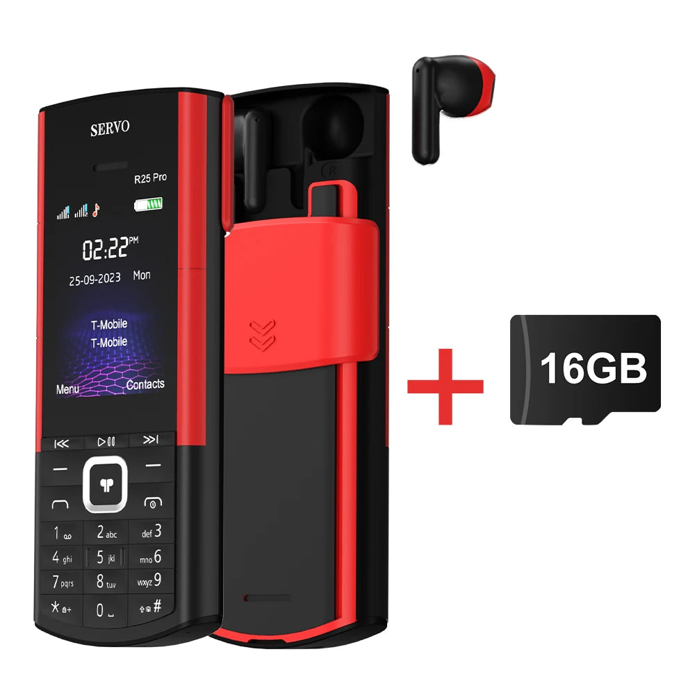 SERVO R25 PRO Button Mobile Phone Built-in TWS Earphones Dual SIM Standby Speed Dial Blacklist FM Radio 2G GSM Feature Cellphone