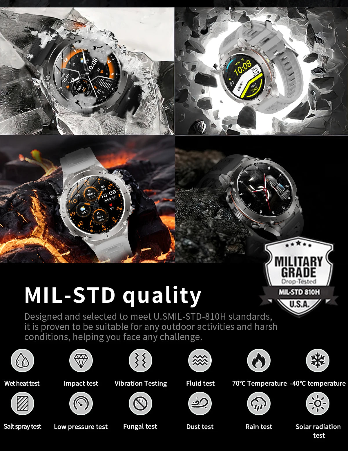 Beach Camp New GPS Smart Watch 1.43" Ultra HD Display Built-in GPS Compass 170 Sports Modes Voice Calling 10ATM Waterproof Smart Braceletes