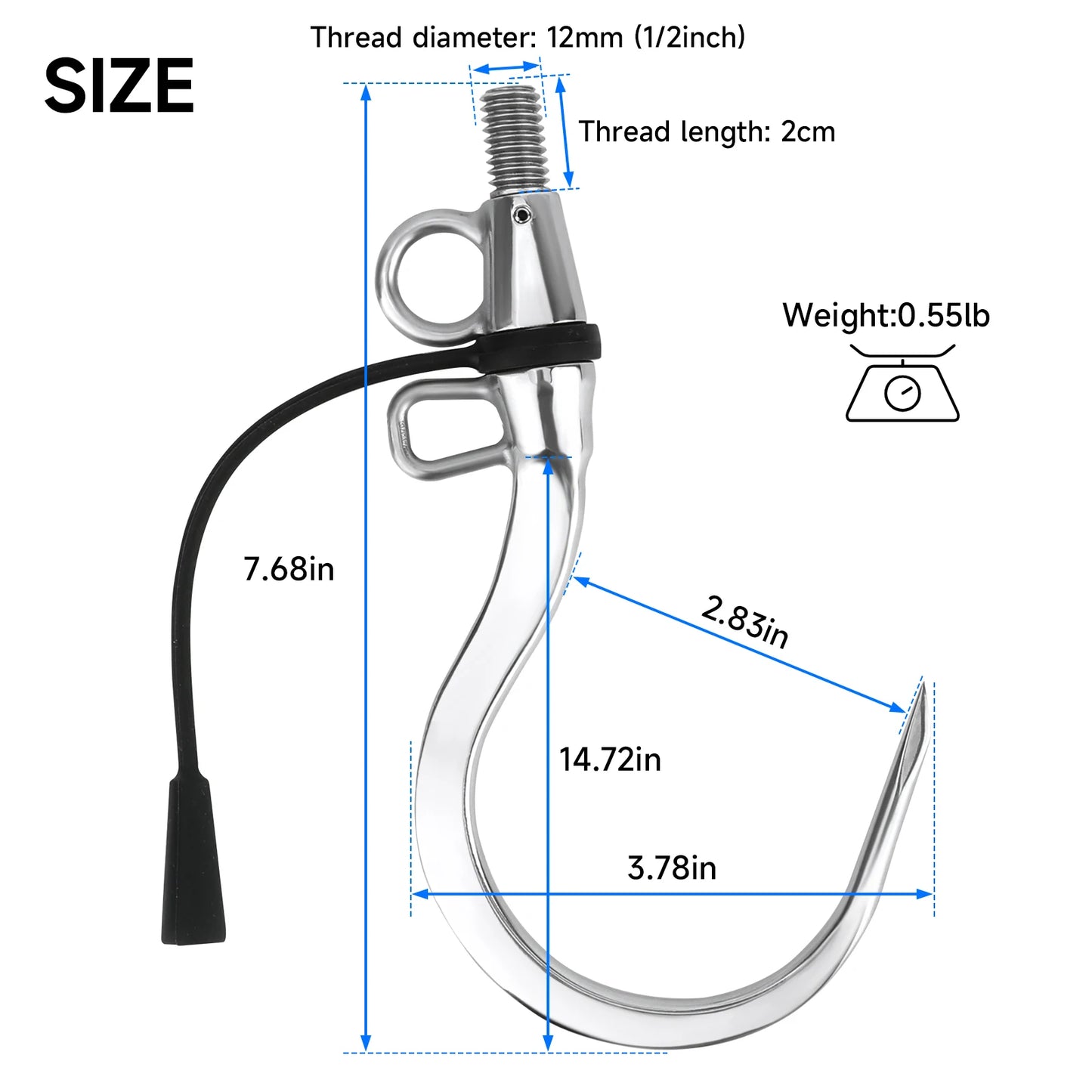 SANLIKE Double Hole Fishing Spear Hook with 1/2 UNC Stainless Steel Fish Gaff for Freshwater Saltwater Fishing Tool Accessories