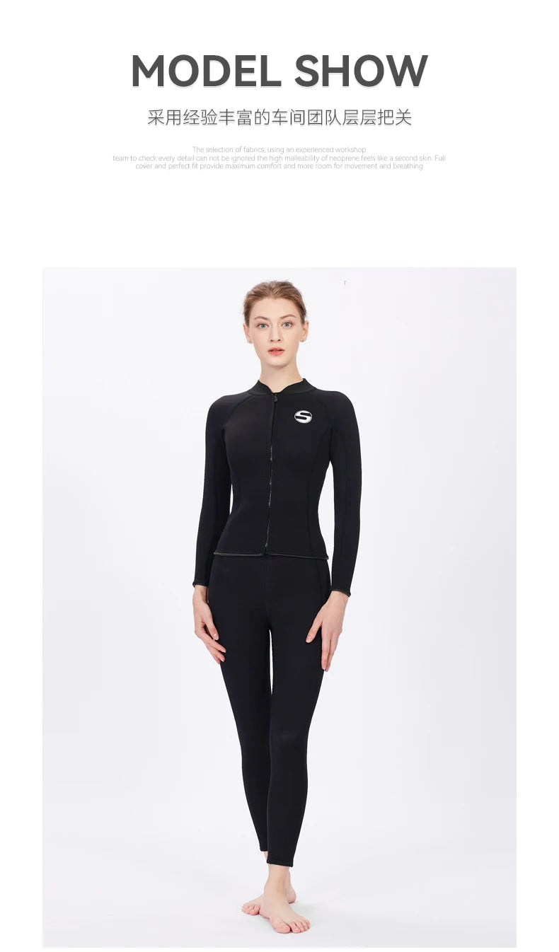 Women's Professional Diving Suit Cold Proof Warm 3mm Neoprene Top Pants Split Suit Ladies Thick Wading Swimming Surfing Wetsuit