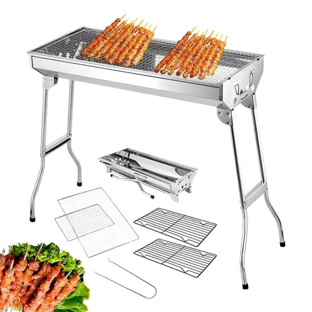 Camping Charcoal Grill Folding Barbecue stove Portable Stainless Steel Large BBQ Grill Picnic Cookware Furnace camping accessory