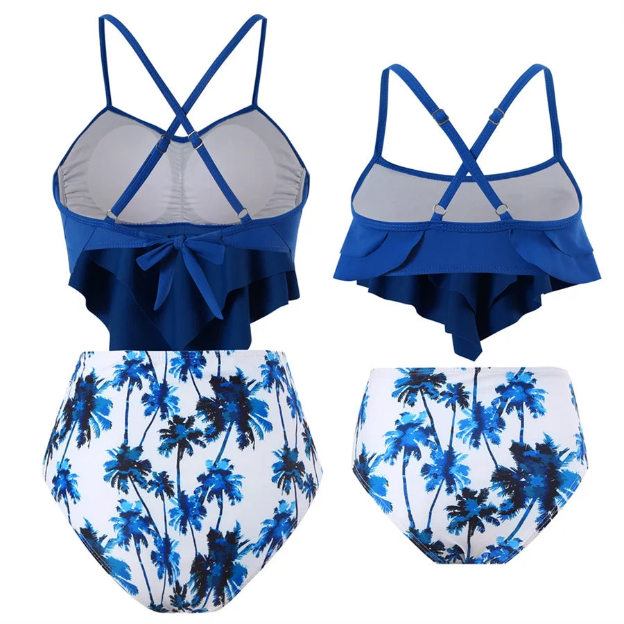 Beach Camp Ladies Swimsuits Vest With Chest Pad And Printed Shorts Children Bathing Suits Beach Vacation Adjustable Shoulder Strap Swimwear