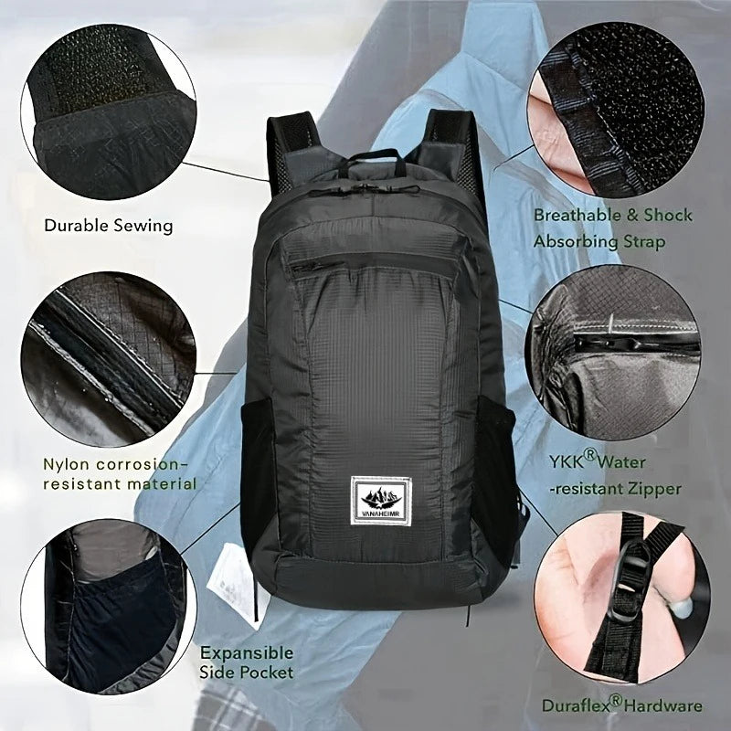 Beach Camp Hiking Daypack, Water Resistant Lightweight Packable Backpack for Travel Camping Outdoor