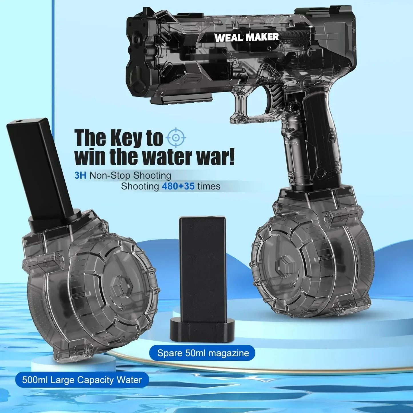 Beach Camp Electric Water Gun 2025 New Pool Beach Toys for Kids Electric Water Pistol Toy Automatic Squirt Water Gun Transparent Continuous Blaster Gifts
