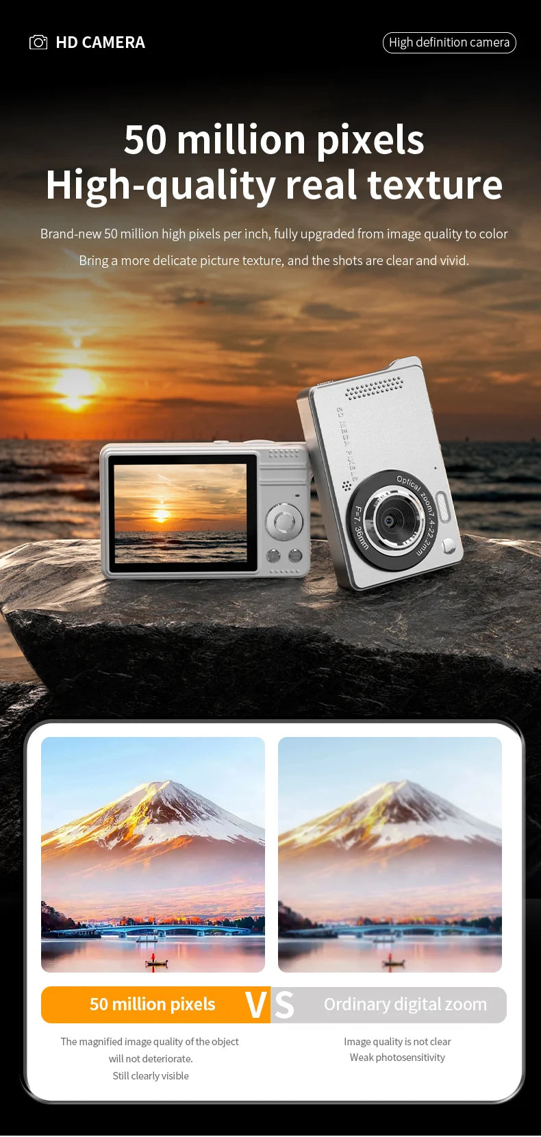 Beach Camp 4K Digital Cameras 50 MP Portable Vlogging Camera 16X Zoom Camcorder Camera 2.8 Inch LCD Screen for Photography and Video