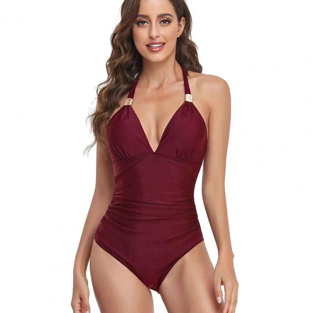 Beach Camp Women Swimwear High Waist Sleeveless Padded Bathing Suit One-piece Dress Up Lady Bikini Set Breathable Washable Female Swimsuit