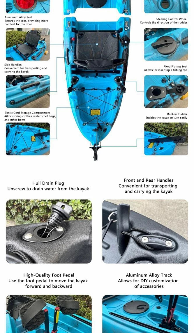 Beach Camp Portable LLDPE Kayak with Split Hard Shell, Electric/Pedal-Driven Canoe for Solo/Tandem Lake/Sea Adventures, Modular Assembly