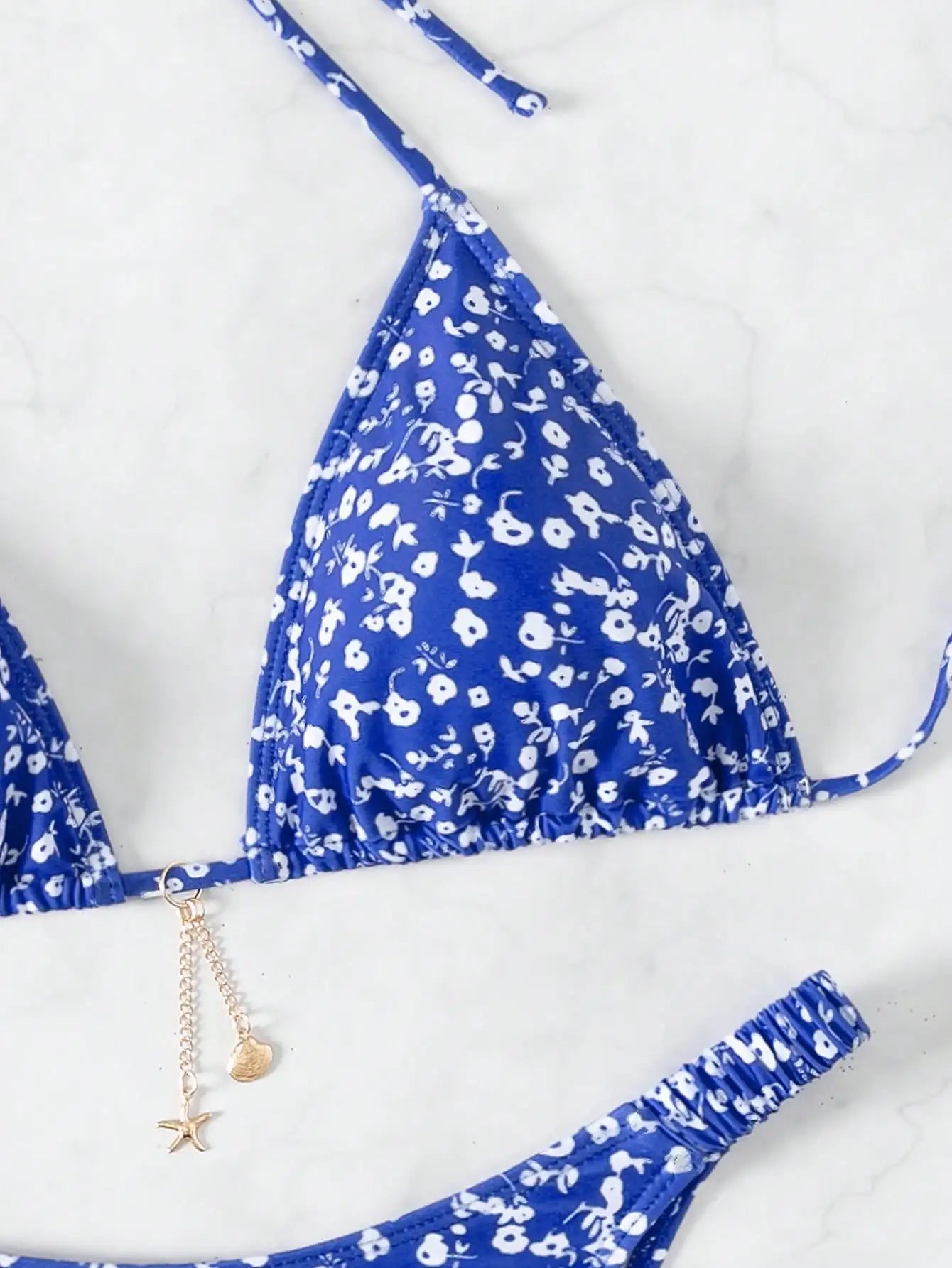 Beach Camp Halter neck floral pattern triangle cup split bikini summer cool swimwear comfortable