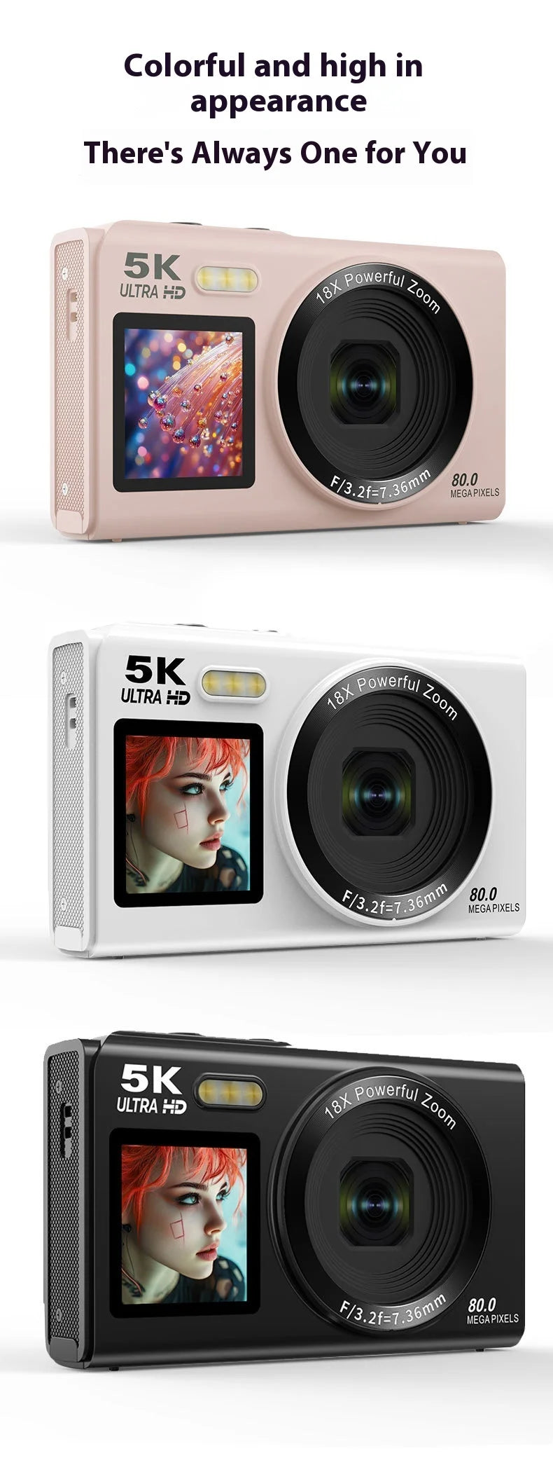 Beach Camp High-Definition Digital Camera 80 Mega Pixel Dual Screen Selfie Professional Photography Student Easy Carry Camera