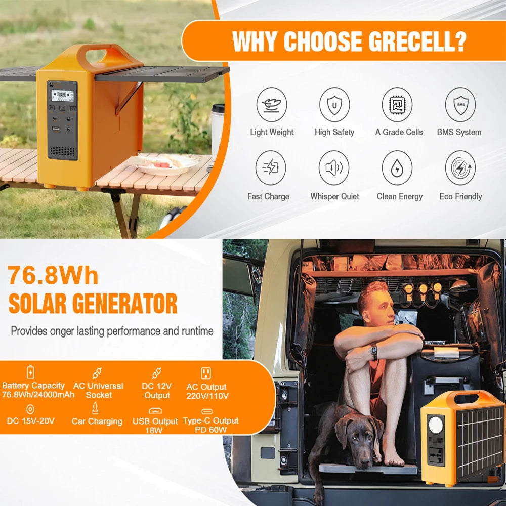 Beach Camp Portable Power Station 100W Solar Generator output AC 220V 110V LiFePO4 Power Bank UPS Power Plant For Outdoor Camping