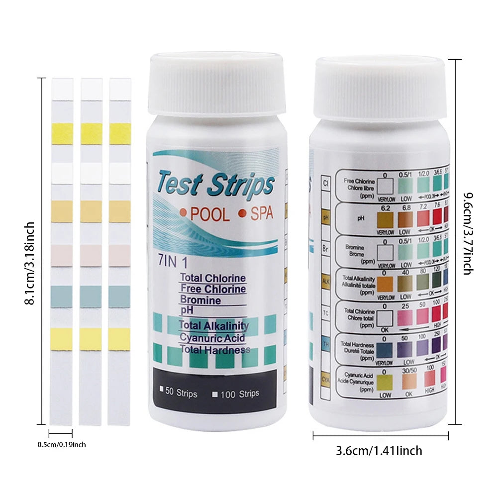 7 in 1 Swimming Pool PH Test Paper Multipurpose Chlorine/PH/Hardness/Bromine Test Strips Swimming Pool Water Tester Paper