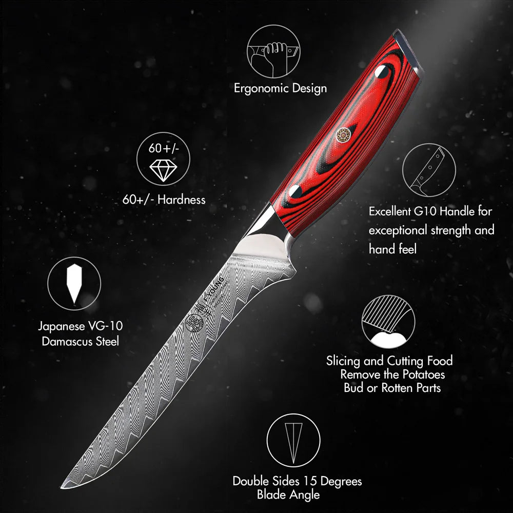 Beach Camp 6.5" Damascus Steel Boning Knife Butcher Cleaver Utility Fish Slicer Ham Chef Cooking Tools G10 Handle Kitchen Knives