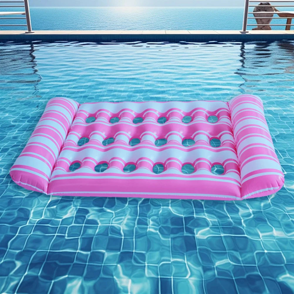 Beach Camp Inflatable Floating Bed PVC Inflatable Water Sleeping Bed Foldable Floating Lounger Air Mattress for Swimming Pool Party