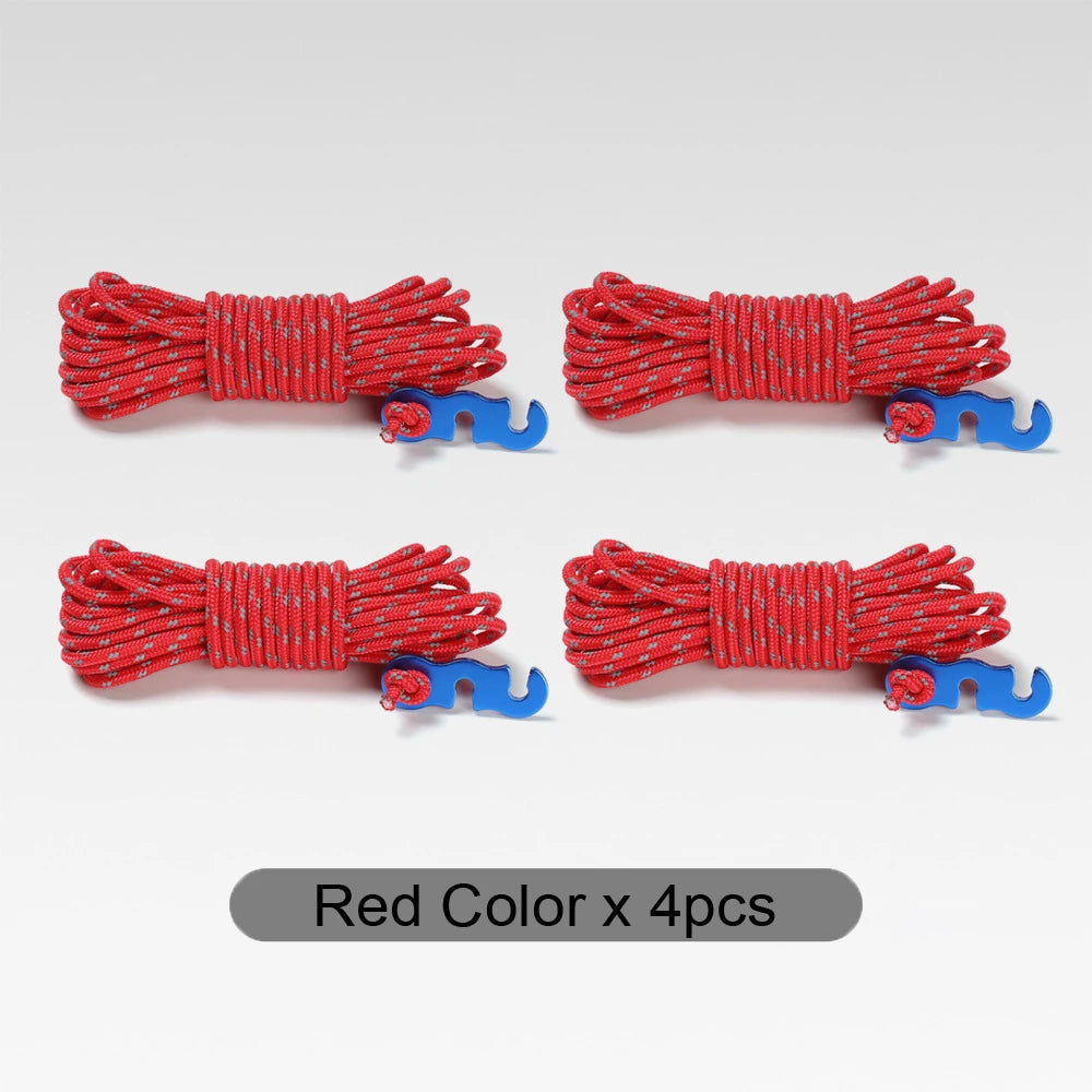 4Pcs Outdoor Guy Lines Tent Cords Reflective Camping Rope with Aluminum Guylines Adjuster Tensioner Pouch for Tent Tarp Canopy