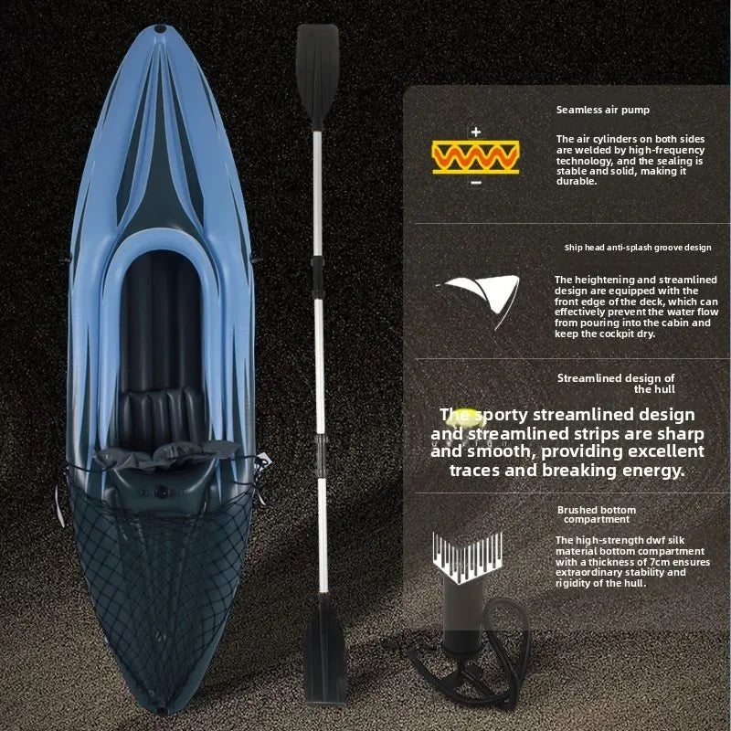 Beach Camp Single Kayak Inflatable B oat Wear-resistant Assault Boat Double Fishing Bo at Thickened Rubber Boat Folding Canoe Rafting