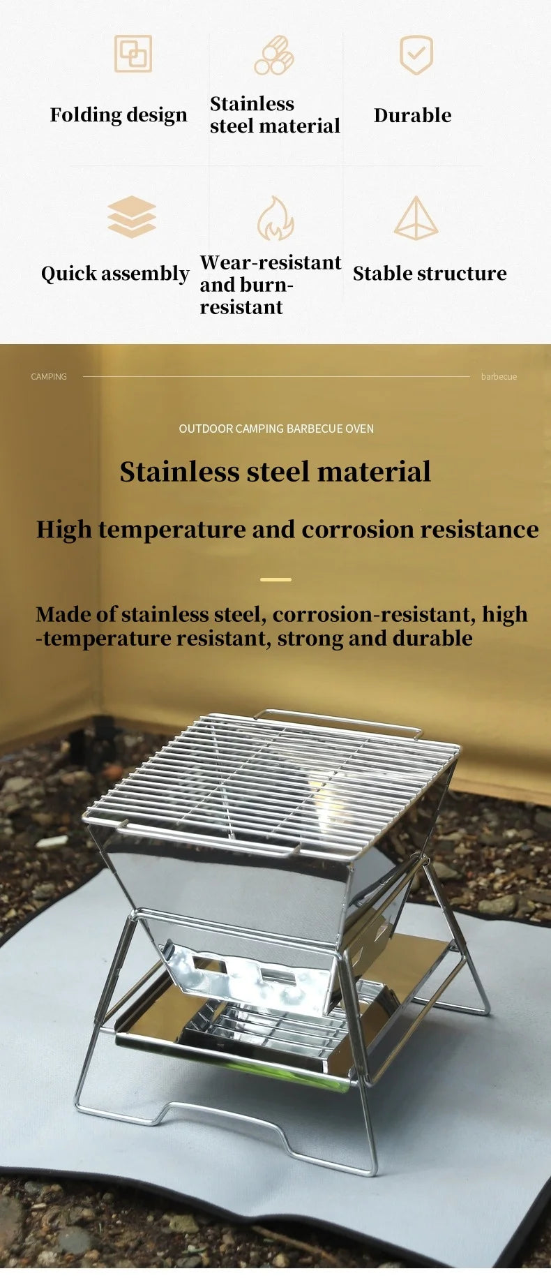 Beach Camp Camping Fire Table Charcoal Barbecue Grill Outdoor Picnic Bonfire Outdoor Portable Folding Barbecue Stove Fire Pit Camping Stove