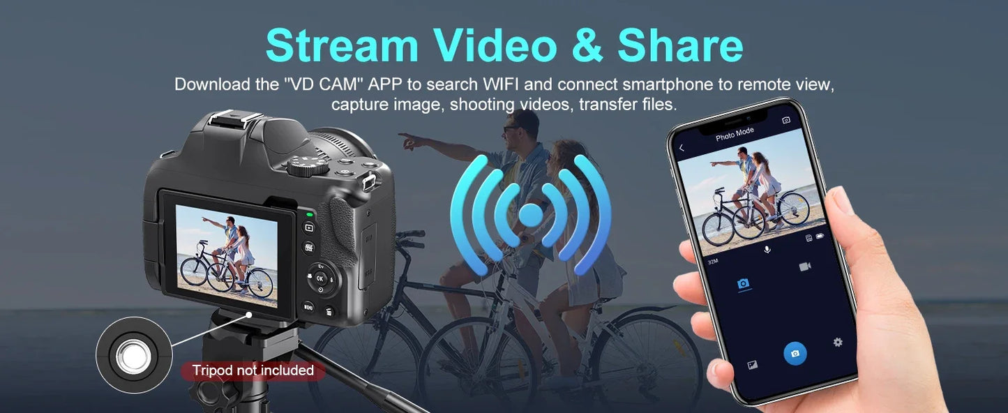 Beach Camp Digital Camera 4K 72MP 12X Optical Zoom UHD Professional photography Flash light Auto-Focus WIFI for INS Youtube Webcast