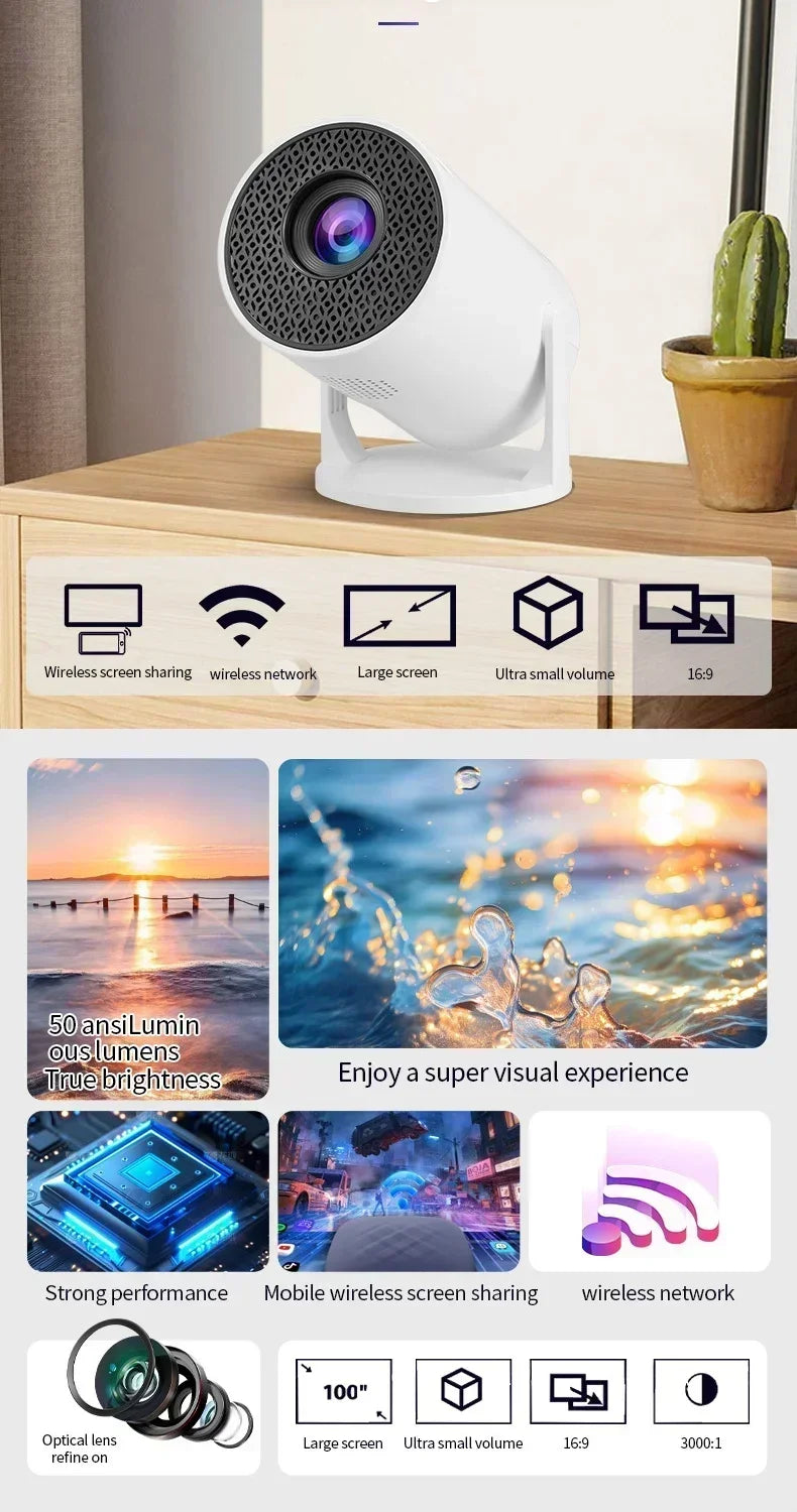 Beach Camp Outdoor Movie Projector 1080P LED, 270° Adjustable Angle, Support USB/TV Box/Phone/PC for Camping