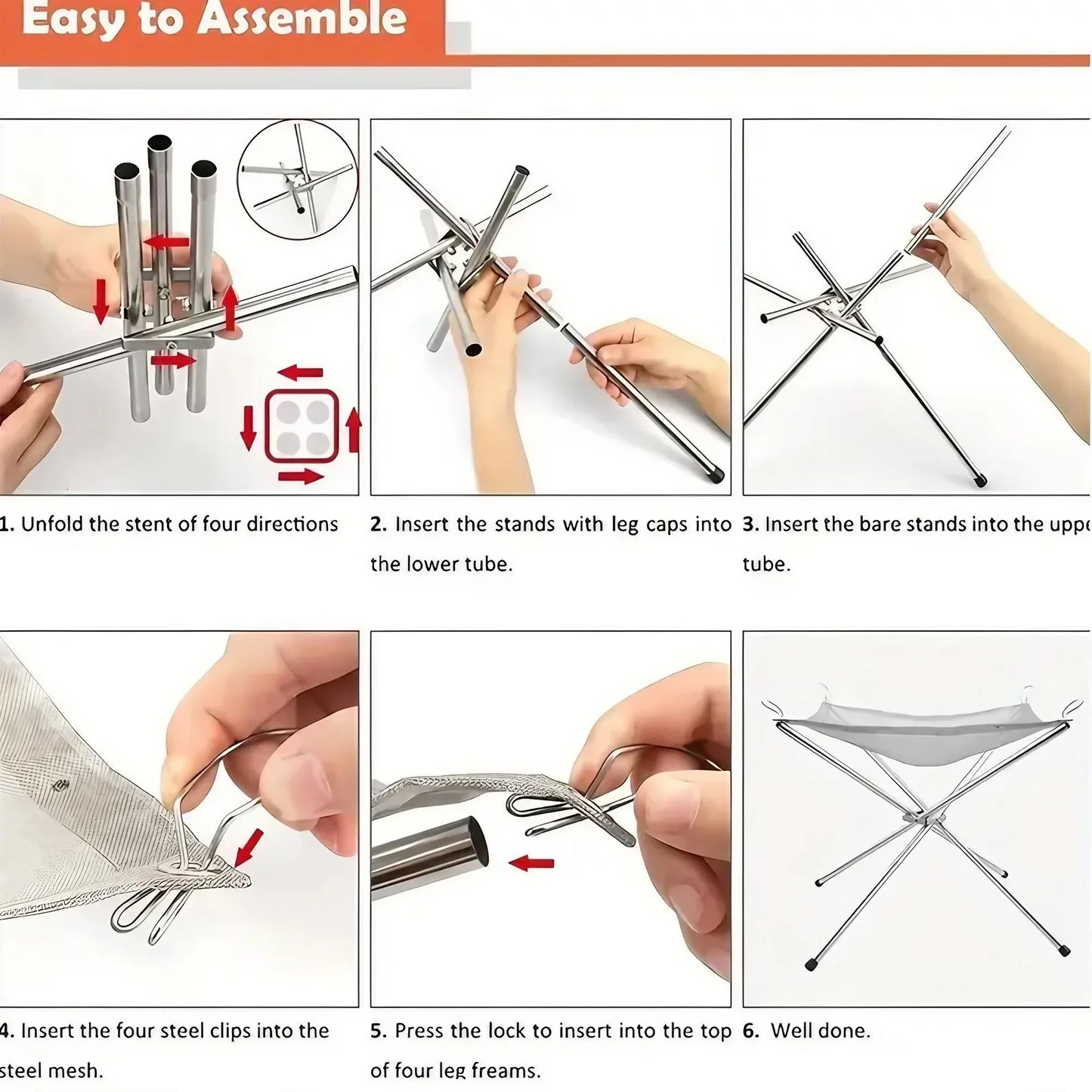 Beach Camp Folding Portable Steel Mesh Camping Fire Pit, Outdoor Wood Burning Bonfires Rack, Stainless Steel Fire Pit, with Carrying Bag