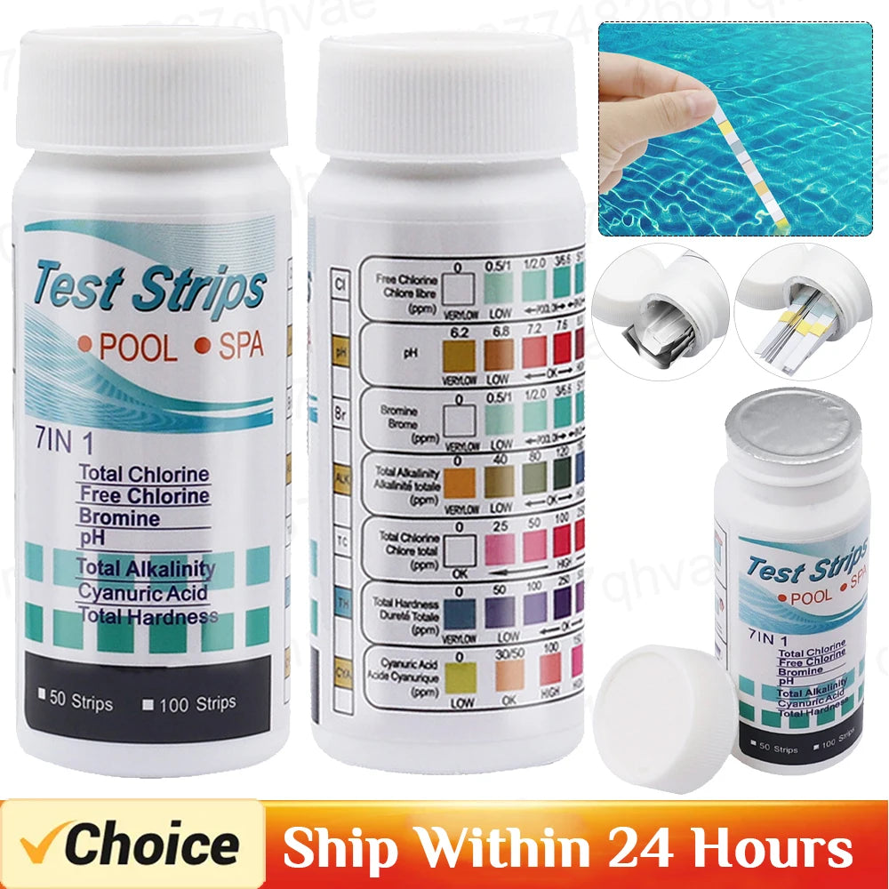 7 in 1 Swimming Pool PH Test Paper Multipurpose Chlorine/PH/Hardness/Bromine Test Strips Swimming Pool Water Tester Paper