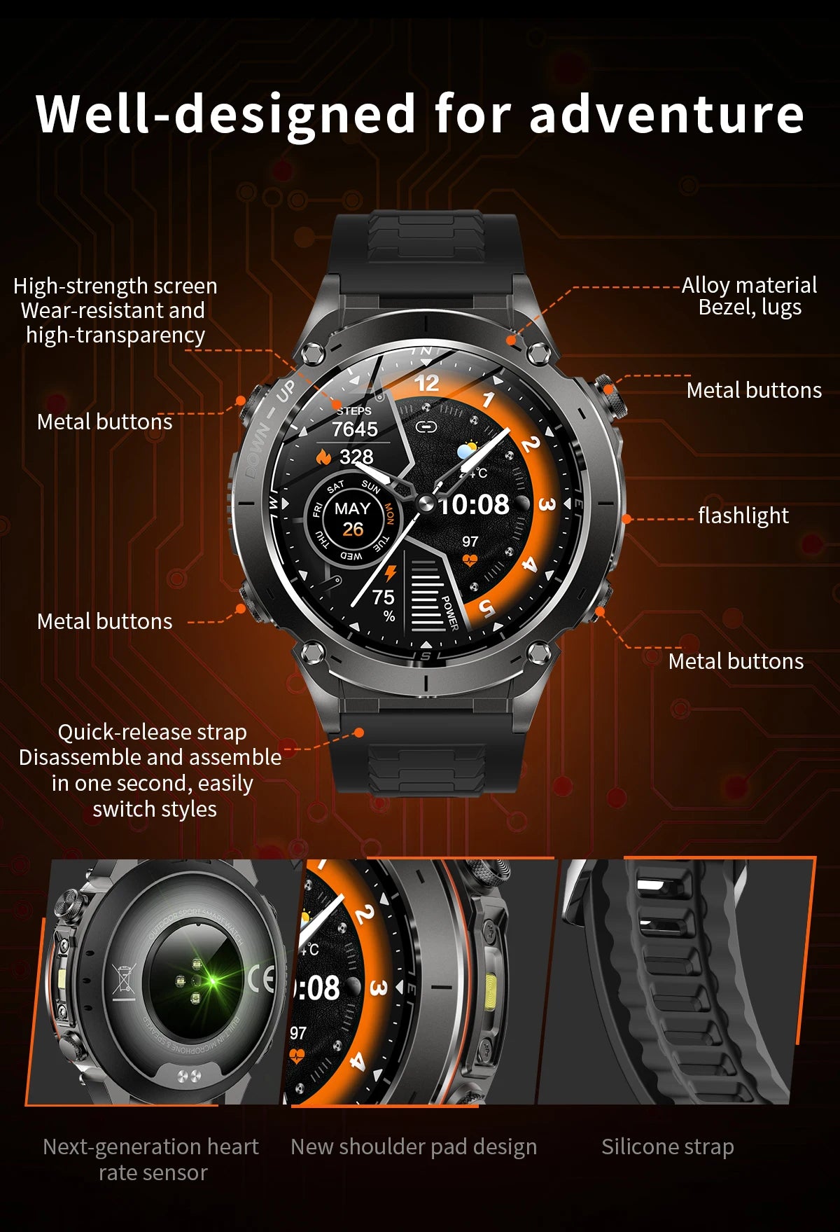 Beach Camp New GPS Smart Watch 1.43" Ultra HD Display Built-in GPS Compass 170 Sports Modes Voice Calling 10ATM Waterproof Smart Braceletes