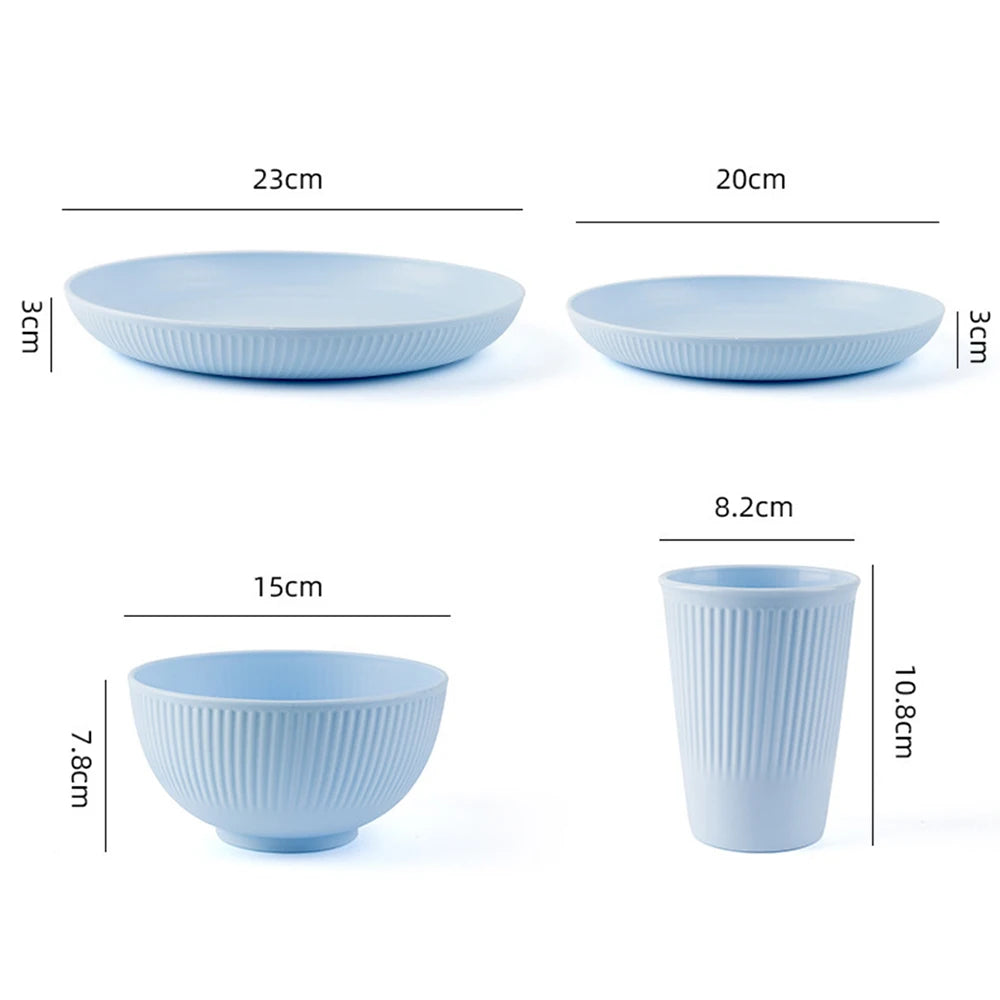 24Pcs Plastic Dining Plate Bowl Cup Tableware Set for 6 People Dinner Dessert Plate Set Outdoor Camping Party