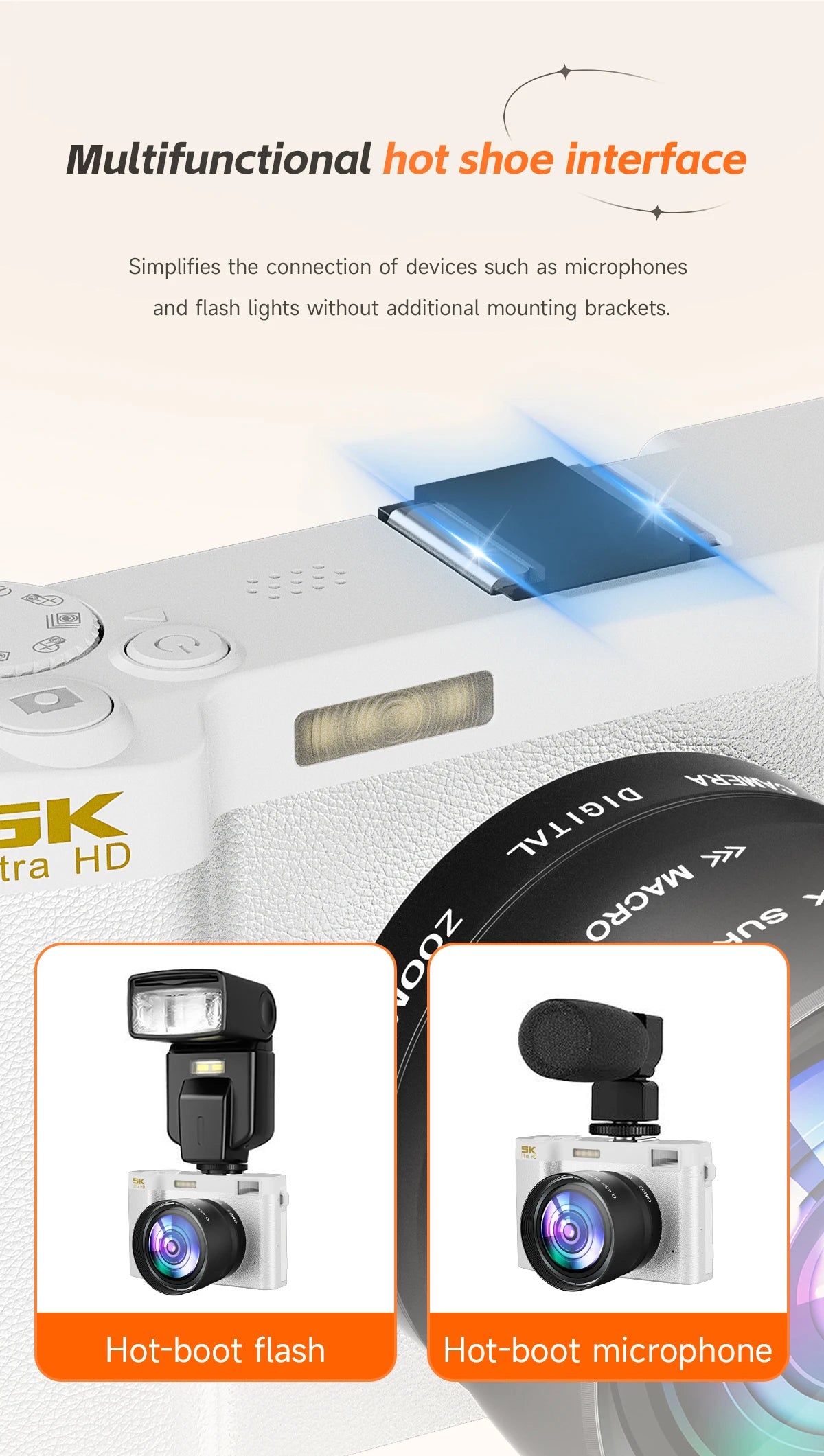Beach Camp5K Professional Digital Camera WIFI Webcam Wide Angle Digital Zoom 64MP Camcorder Photography 3 Inch Screen Vlog Video Recorder