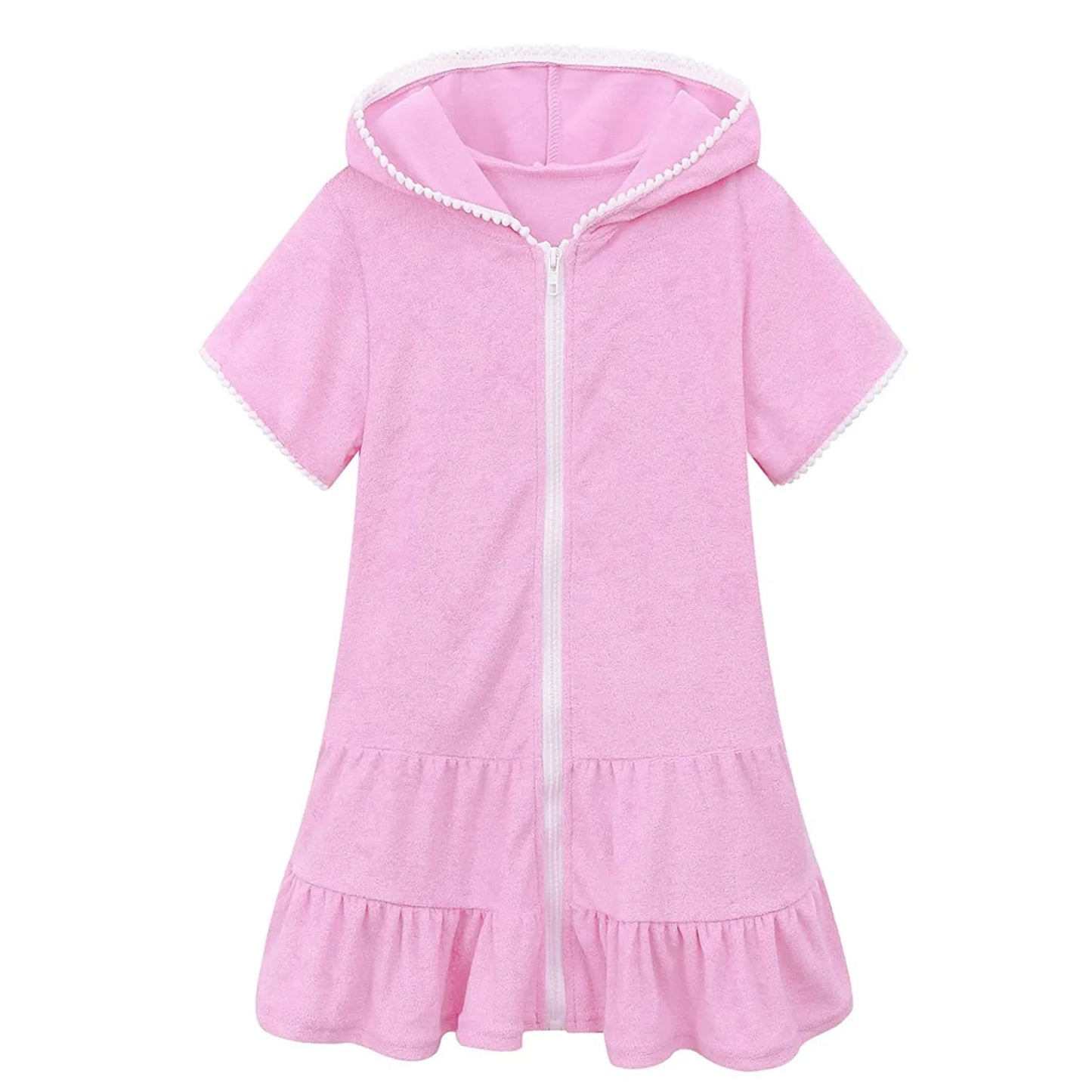Beach Camp 3-11 Years Little Girls Swim Cover Up Kids Swimsuit Coverup Beach Bathing Suit Hooded Bathrobe Absorbent Terry Beach Dress New