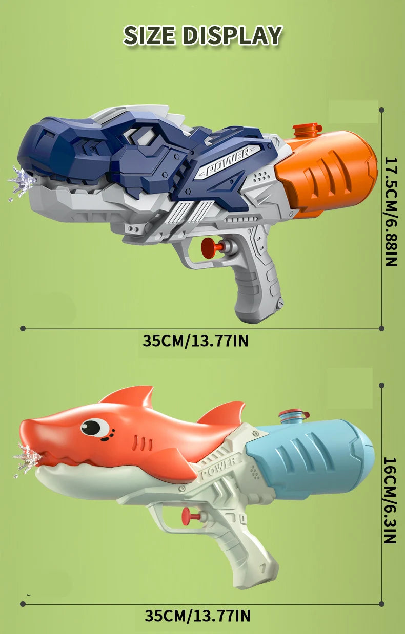 Beach Camp Dinosaurs, ducks, sharks, twin sprinklers, water gun toys, water fights, family gatherings, party games, water pools, beach toys