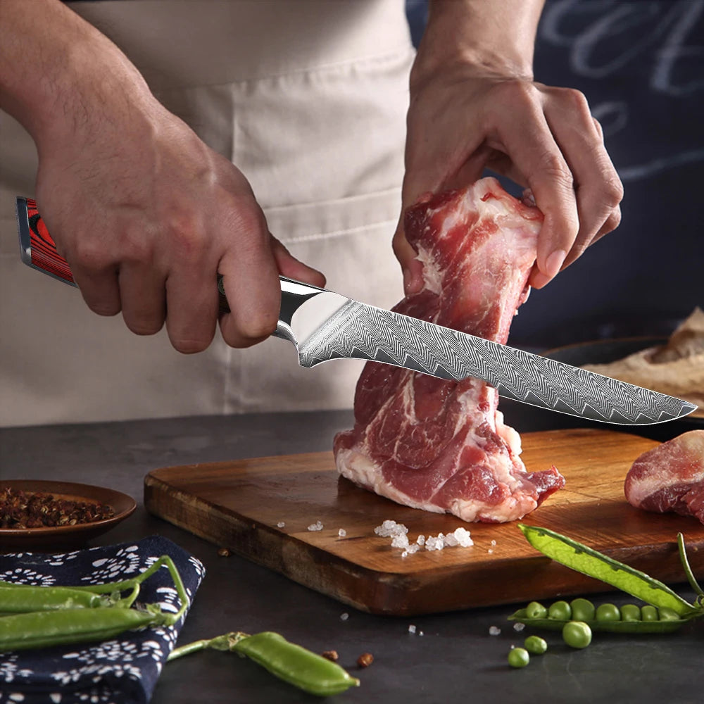 Beach Camp 6.5" Damascus Steel Boning Knife Butcher Cleaver Utility Fish Slicer Ham Chef Cooking Tools G10 Handle Kitchen Knives