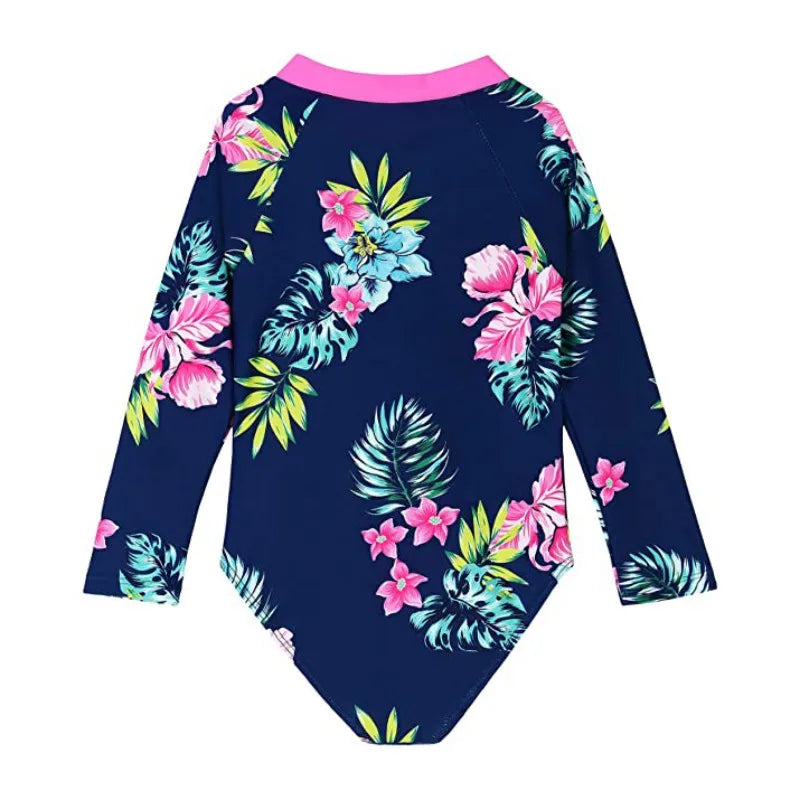 Beach Camp New Children Swimsuits Girls Fashion Designed Long Sleeve One-Piece Swimwear Toddler Kids Sun Protection Bathing Suits Beachwear