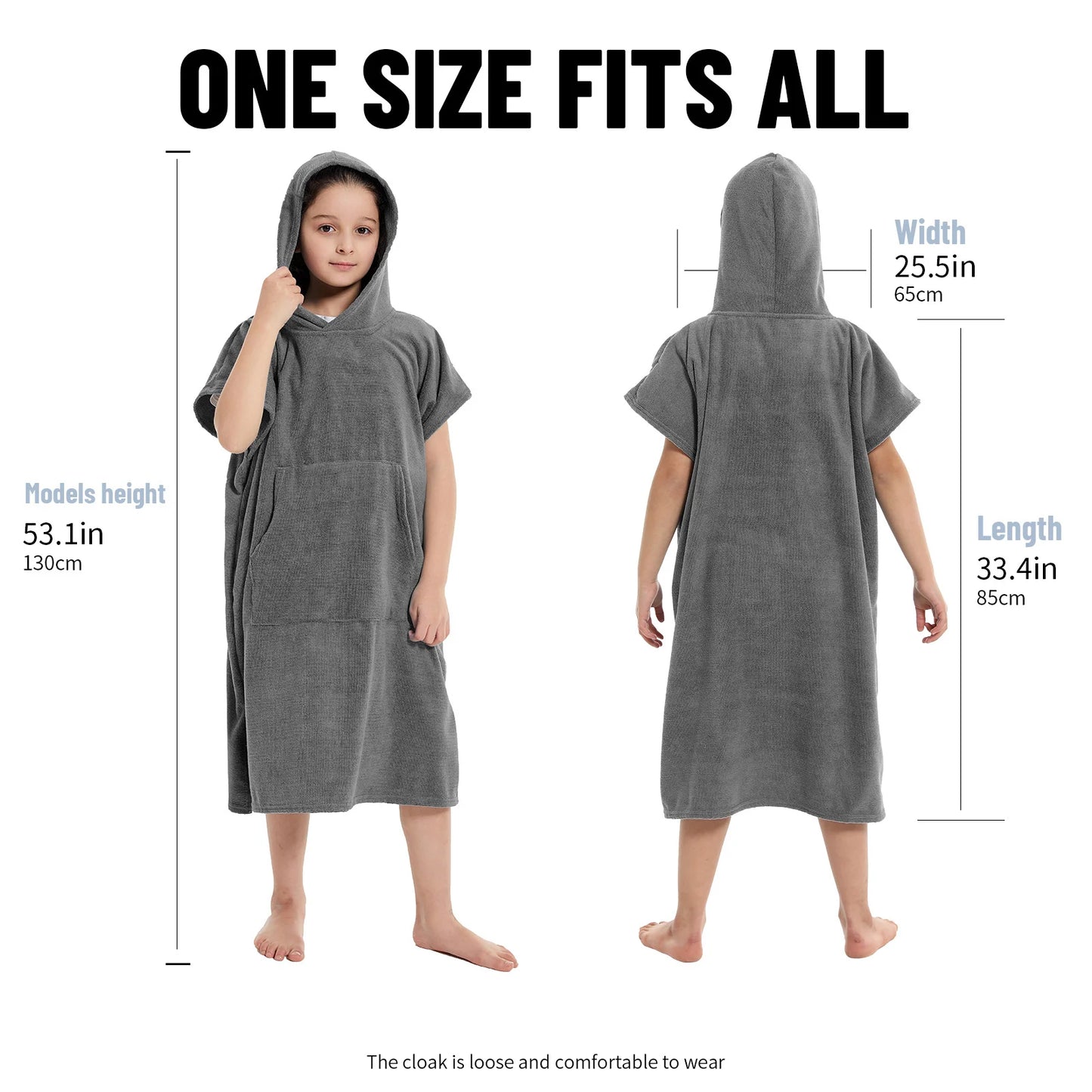 Beach Camp Kids Bath Hooded Changing Towel Robe, Swimming Robe Surf Beach Poncho, Quick Dry Absorbent Surf Poncho, Microfiber Towels