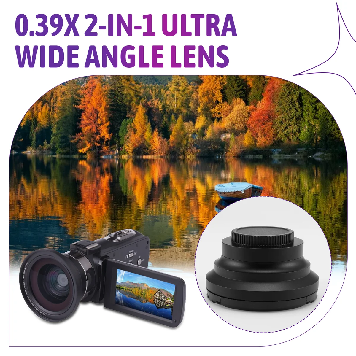 Beach Camp Professional 37mm Macro+72mm Wide Angle Lens 0.39X Full HD for 4K Camcorder