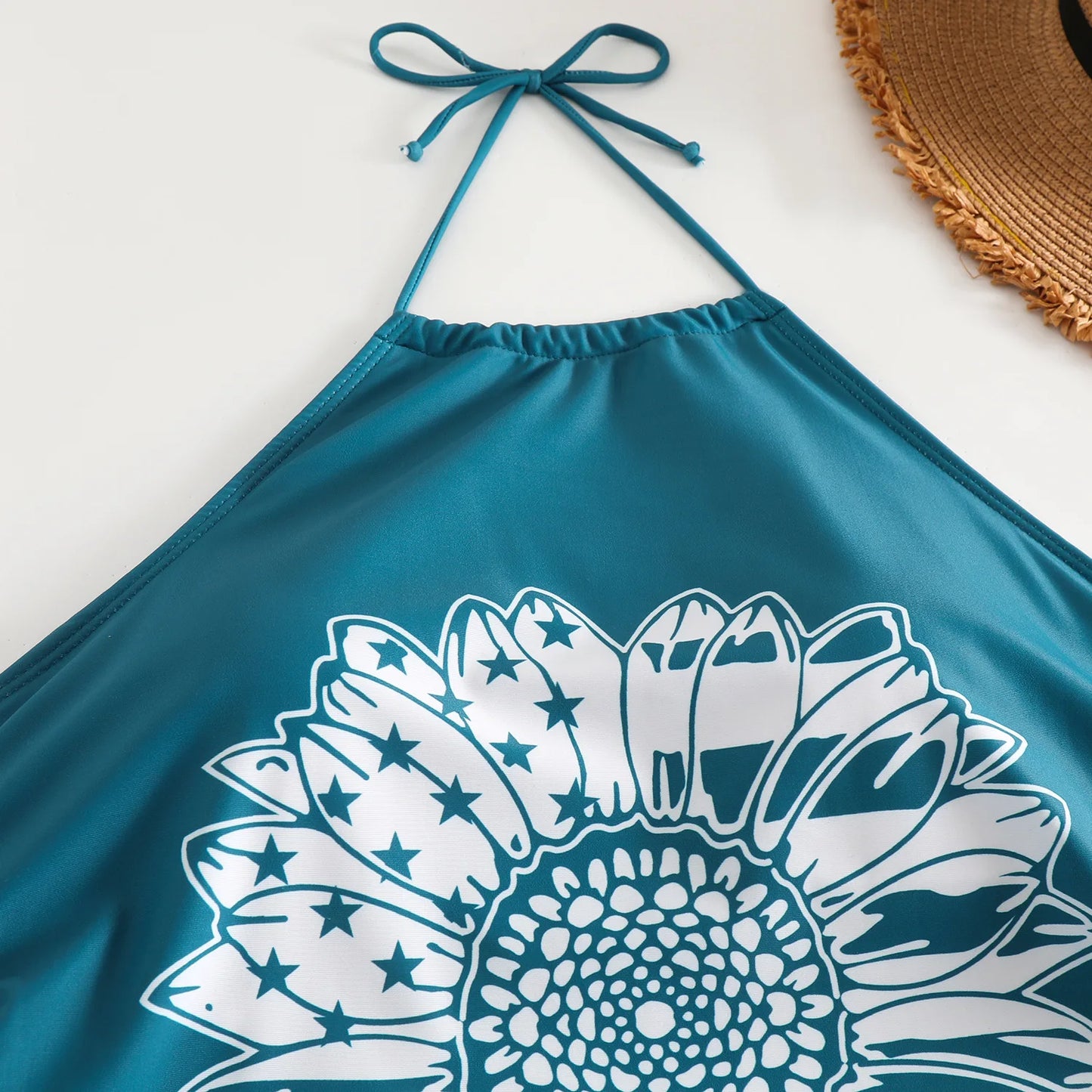 Beach Camp Women's Bathing Suit Coconut Drawstring Side High Neck Tankini Set Summer Beach Wear Cute Swimwear Fashion Swimsuit 2025 New