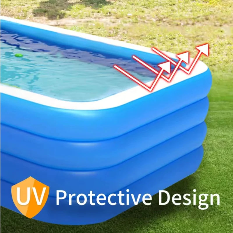 Beach Camp Three Ring Raised and Thickened Single Bottom Square Family Inflatable Swimming Pool Blue and White Large Home Swimming Pools